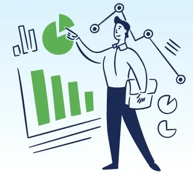graphic of a man pointing to a chart
